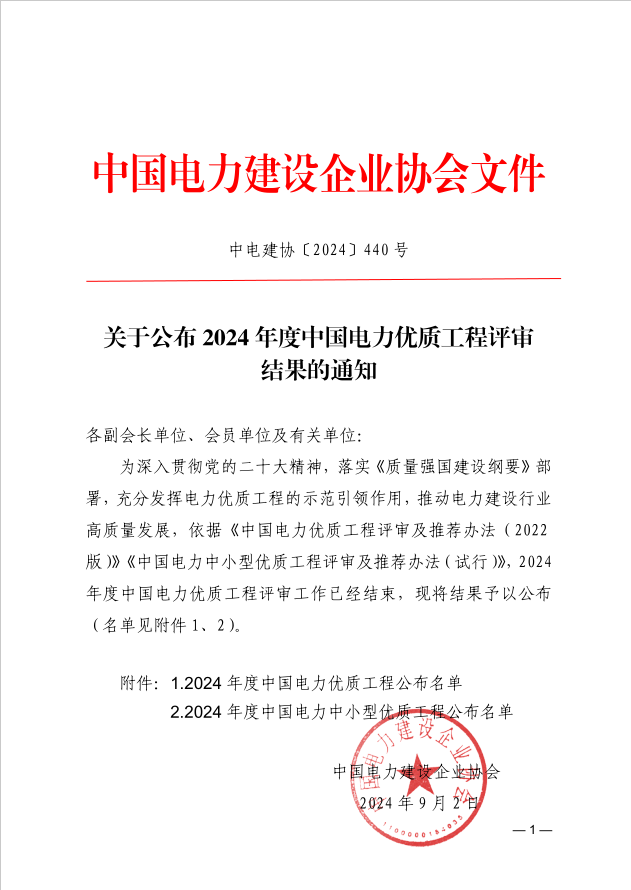 喜报 | 公司监理的华能吉鲁大安市500MW风电项目荣获中国电力优质工程奖